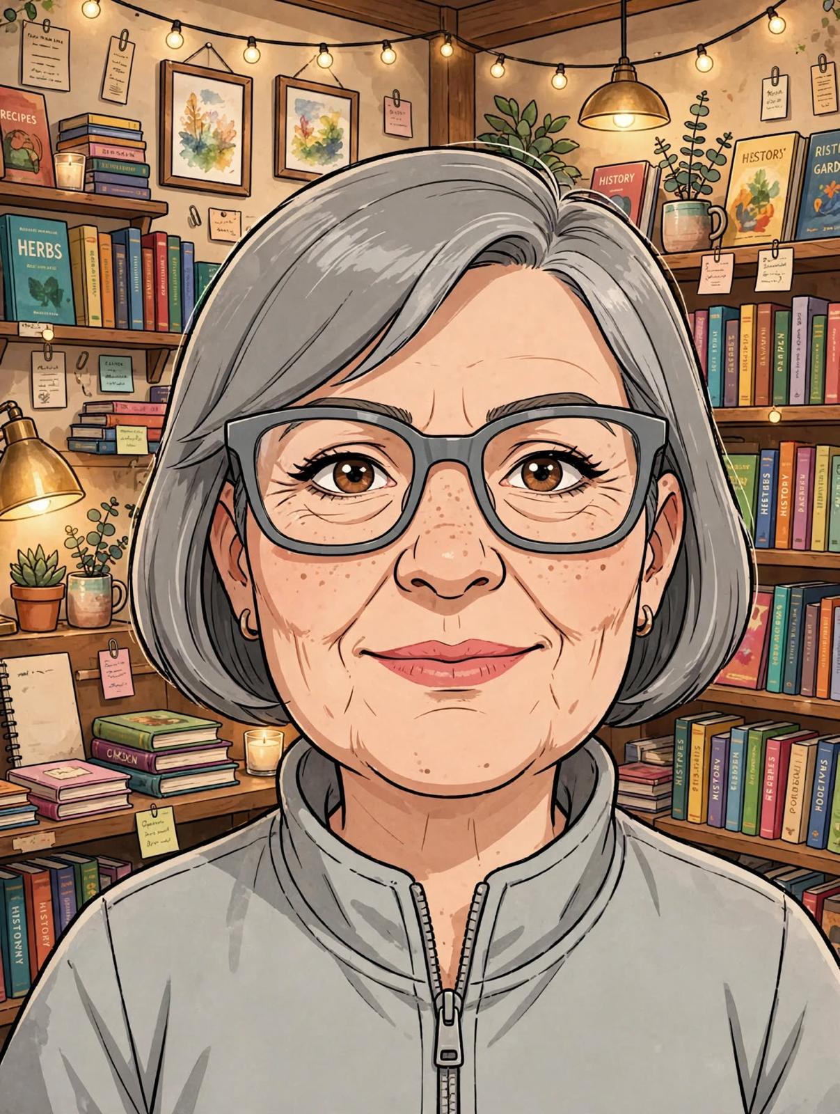 Caricature portrait of Marigold Finch, Director of Unusual Incidents