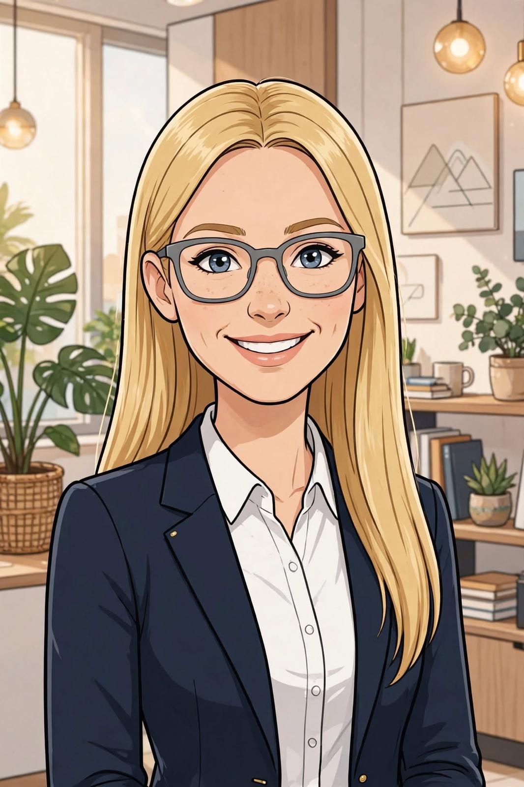 Caricature portrait of Pru Button, Director of Unusual Incidents